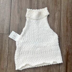 Zara Cream Textured Mock Neck Crop Tank